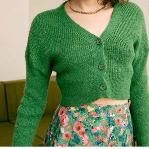 Rihoas Size Medium Green Cropped Button Down Sweater